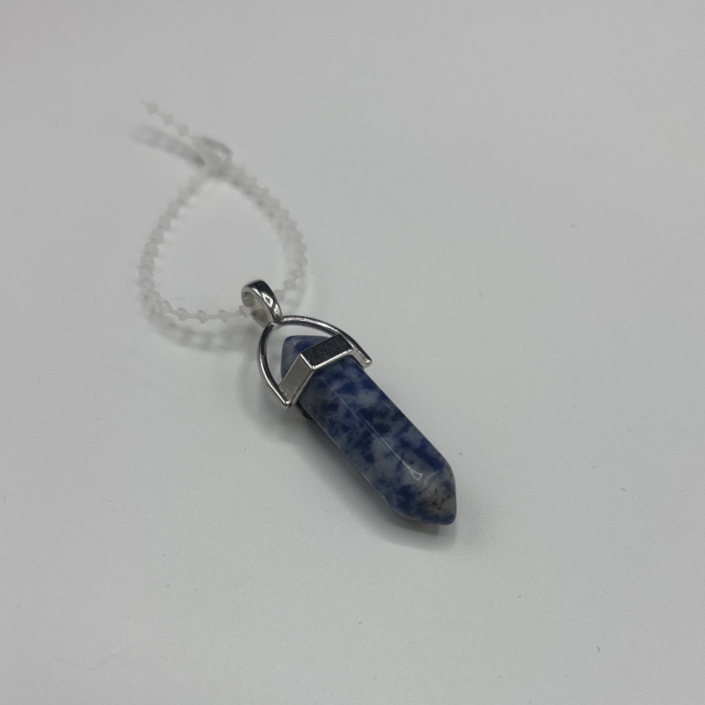 Blue Sodalite Point Pendant Necklace with Sterling Silver Cap